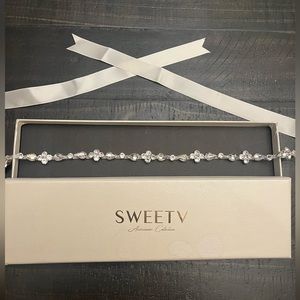 Brand new bridal belt by Sweet&V- rhinestones, silver, cream/off-white ribbon